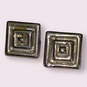 Vintage Erwin Pearl Square Pierced Silver Tone Earrings